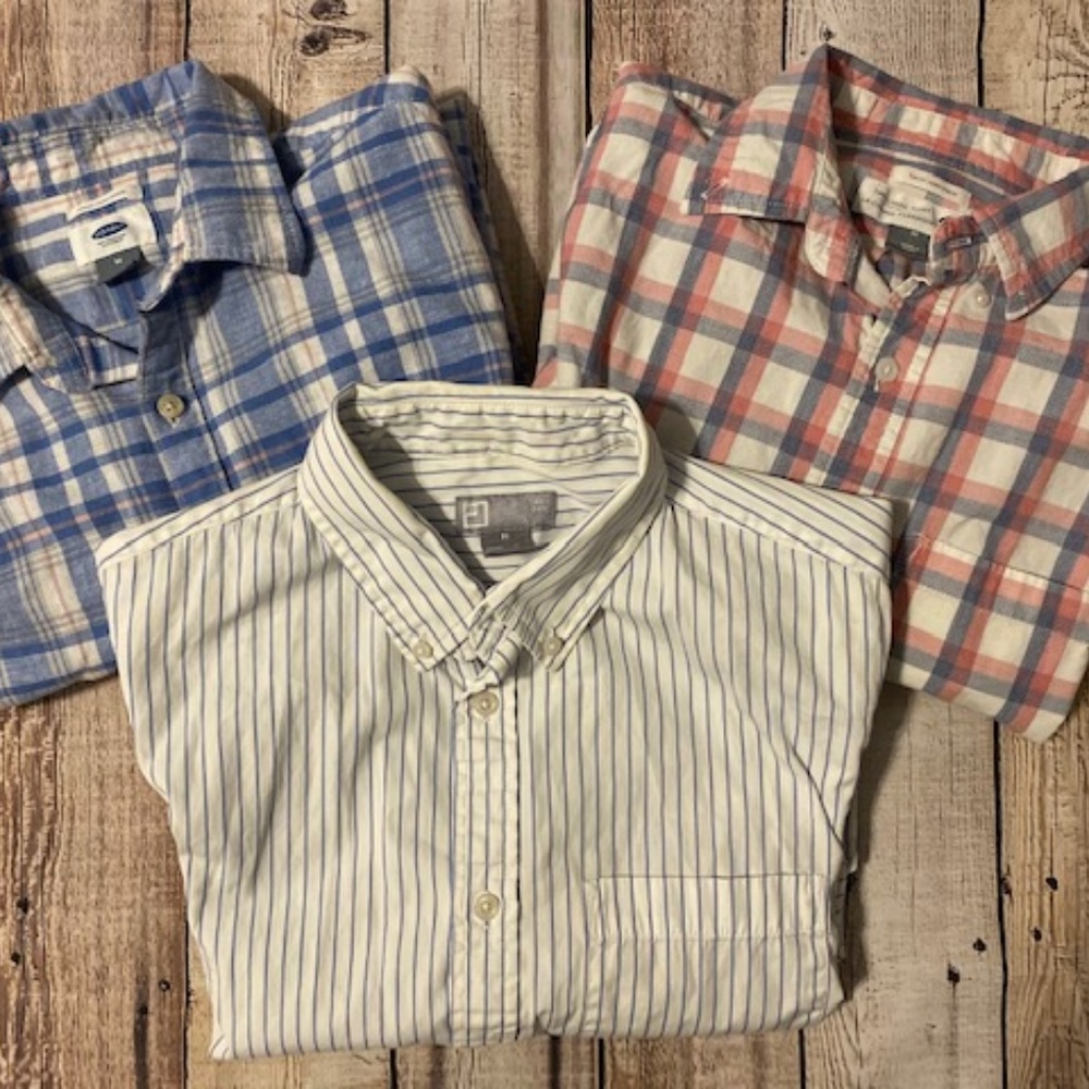3 Mens Casual Button LS Collar Cotton Shirts